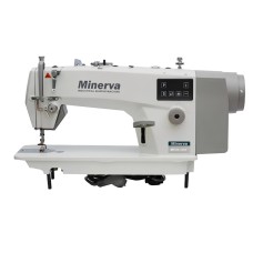 MINERVA M5550-1JDE 1-голкова промислова швейна машина з автоматичною обрізкою нитки, позиціонером голки і LED-підсвіткою для легких і середніх матеріалів
