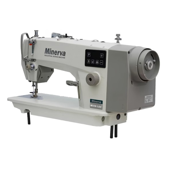 1-игольная промышленная швейная машина Minerva M5550-1JDE со встроенным сервомотором, автоматической обрезкой нити, позиционером иглы и LED-подсветкой для легких и средних материалов