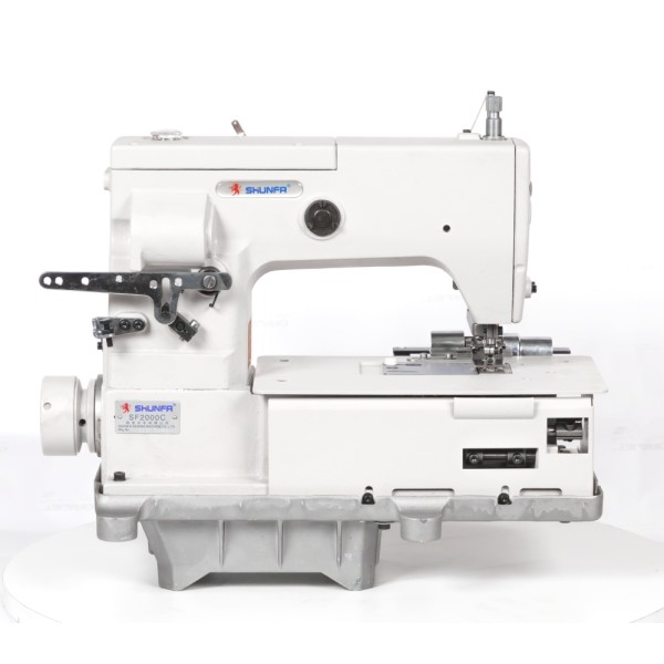 Shunfa SF2000С двухигольная трехниточная плоскошовная машина для изготовления шлевок